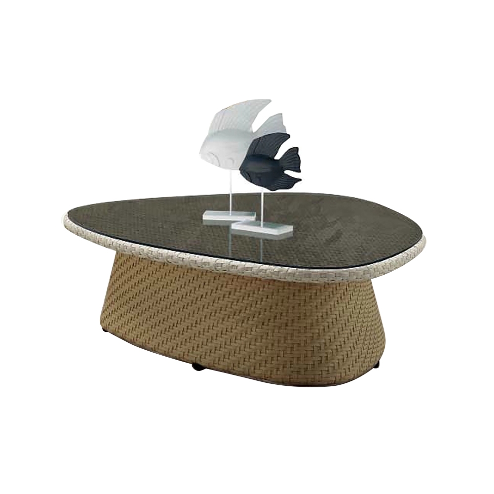 Hofer  899.2mm Black Glass-Top Outdoor Coffee Table Rattan Bottom window image