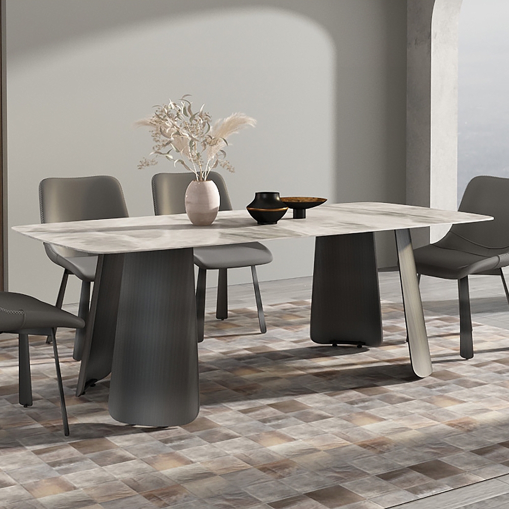 70.9" Modern Dining Table with Sintered Stone Top & Stainless Steel Pedestal Rectangle window image