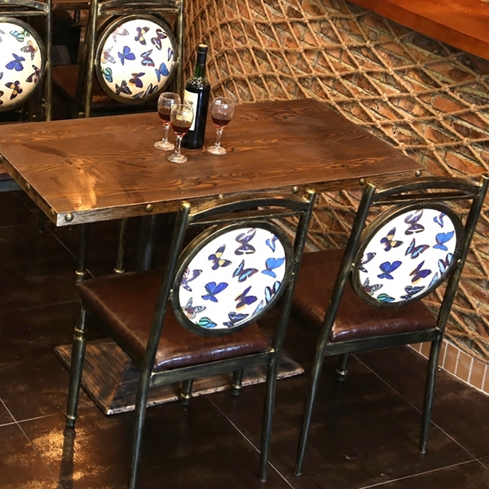 Retro Dining Chair High Back Leather Upholstered Metal Dining Chair window image