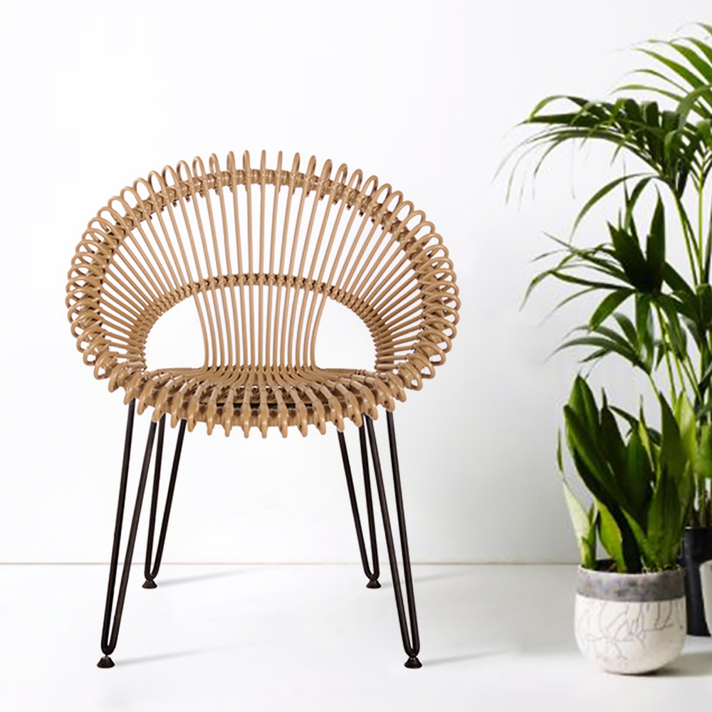 Brown Woven Rattan Patio Barrel Chair Outdoor Dining Chair window image