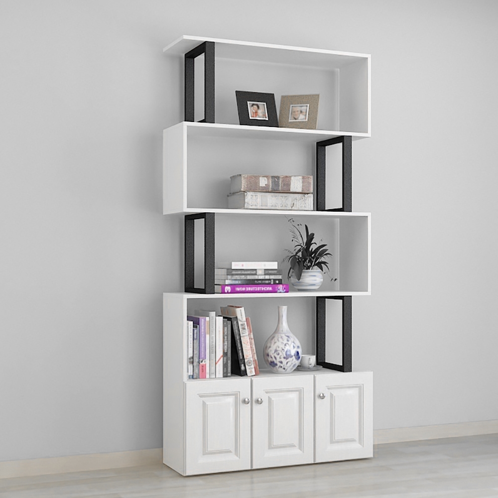 Contemporary Geometric Bookshelf with Door in White window image