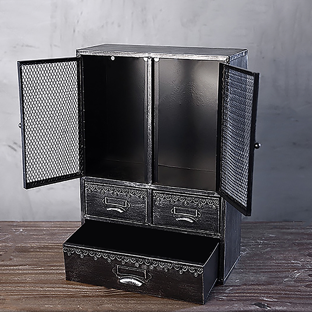 Retro Industrial Floating Shelves Storage Cabinet with Doors & Drawers window image