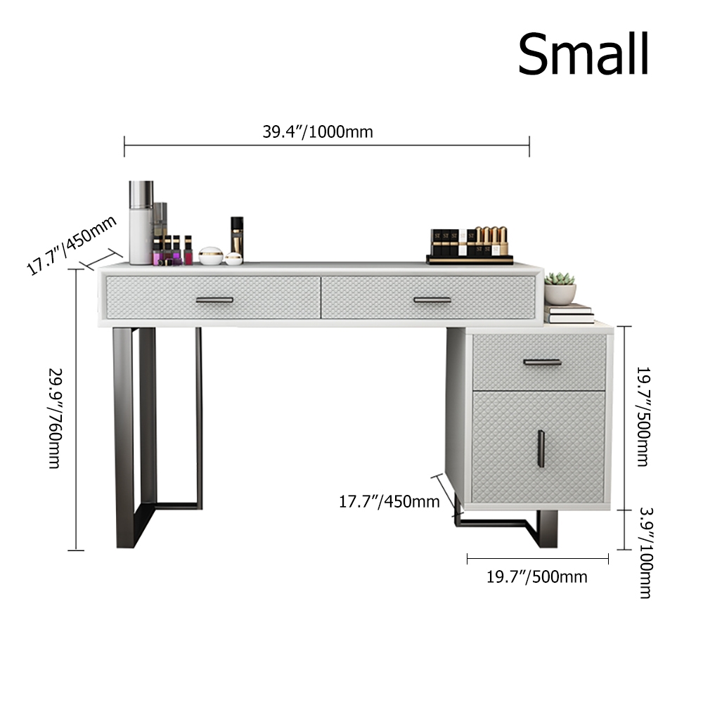 Postmodern White Makeup Vanity Expandable Dressing Table 4 Drawers Cabinet Included window image