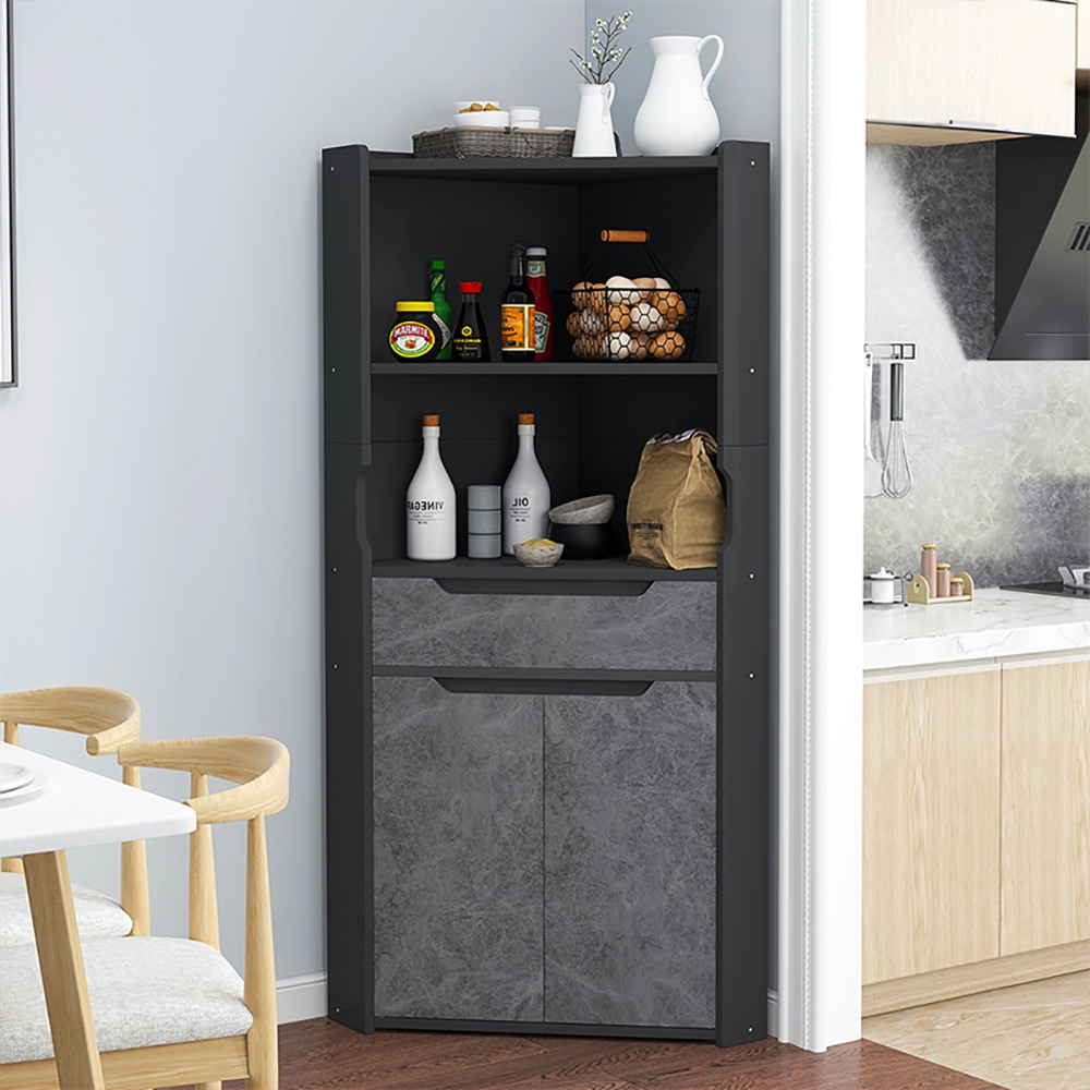 Contemporary Corner Shelf Cabinet in Black&Gray window image