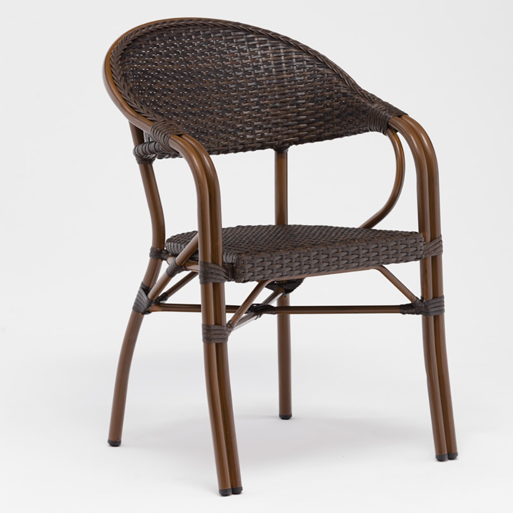 7-Pieces Rattan Patio Dining Set with Glass-top Trestle Table and 6 Rattan Armchair window image