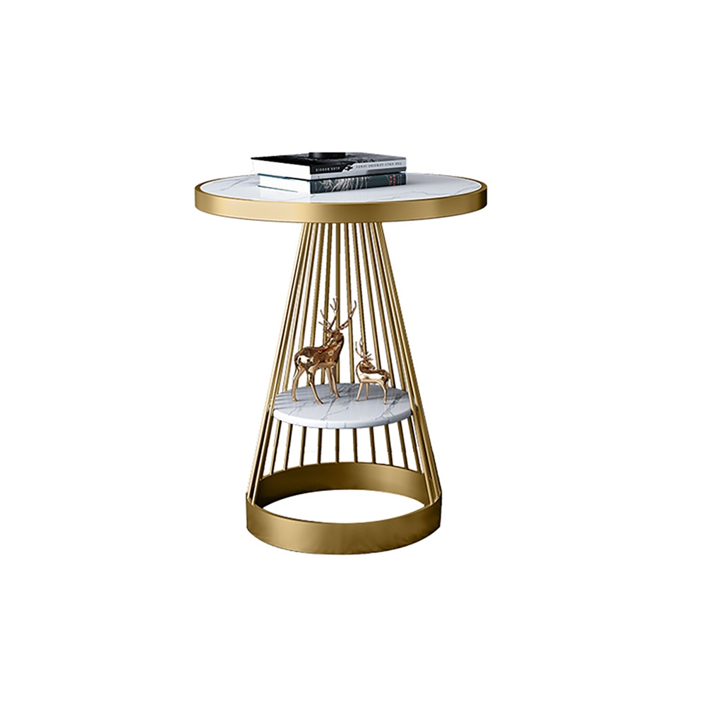 Modern End Table with Storage Marble Top & Metal Frame Side Table window image