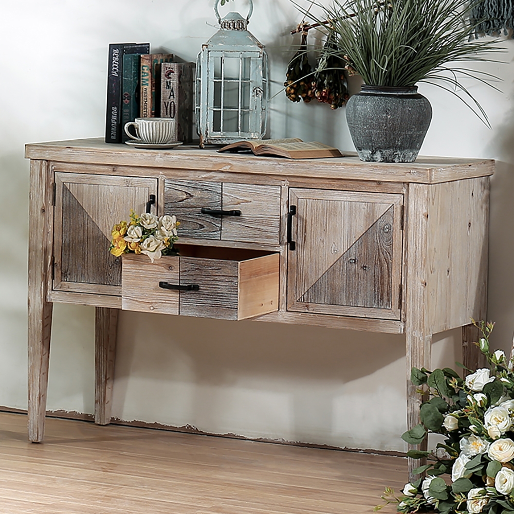Farmhouse Wood Console Table with Drawers in Cedar & MDF Natural window image