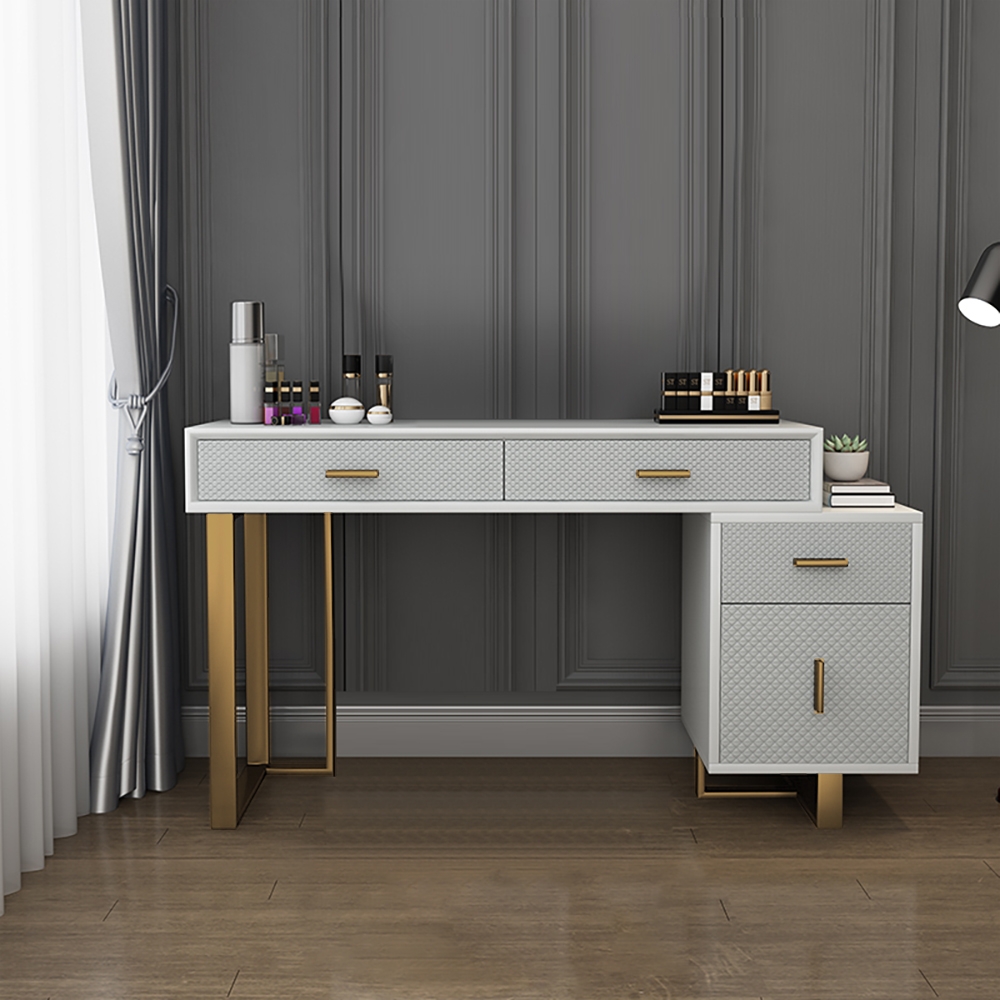 Postmodern White Makeup Vanity Expandable Dressing Table 4 Drawers Cabinet Included window image