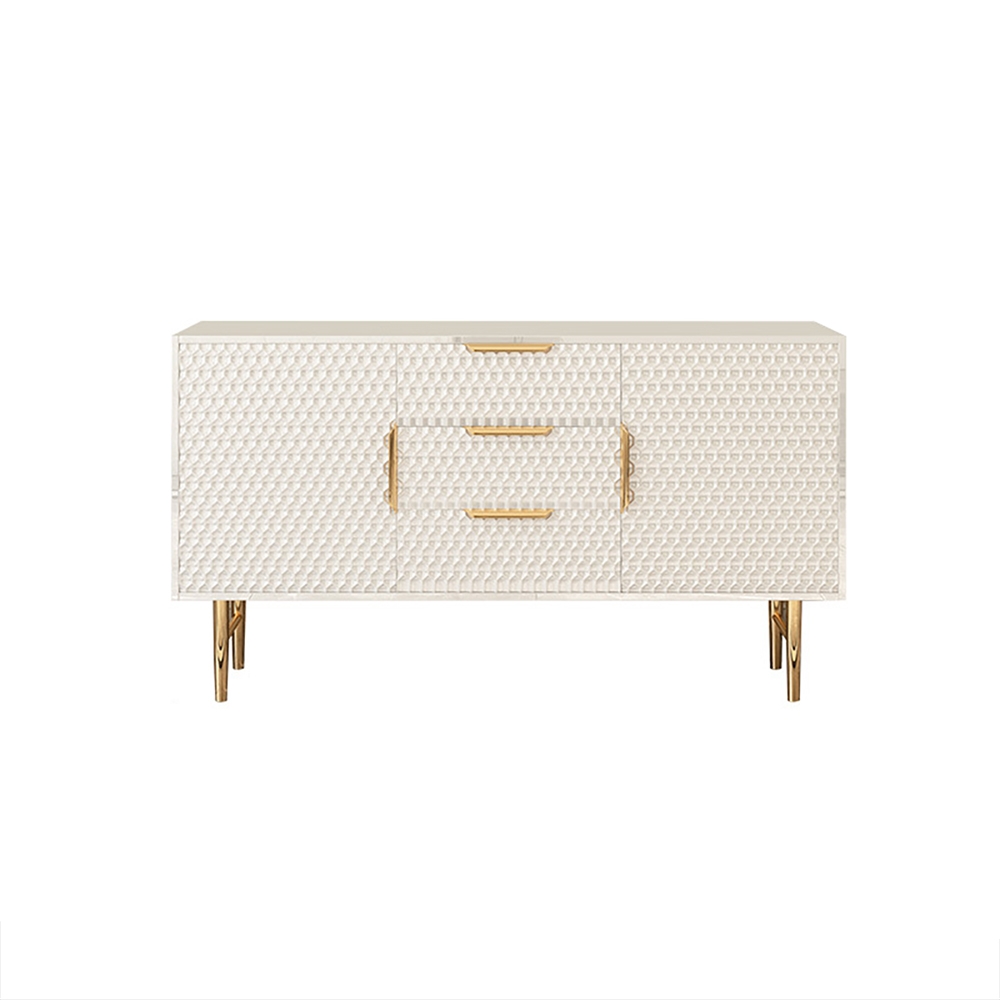 1500mm White Sideboard Tempered Glass Top Honeycomb Surface Buffet with Storage in Large window image