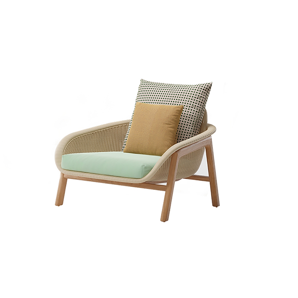 Patio Accent Chair with Polka Dots Pillow Cushion in Solid Wood Legs window image