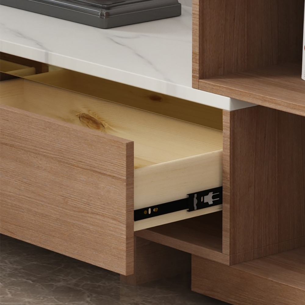 Nordic Walnut TV Stand Extendable Sintered Stone Top Entertainment Cabinet with Drawers window image