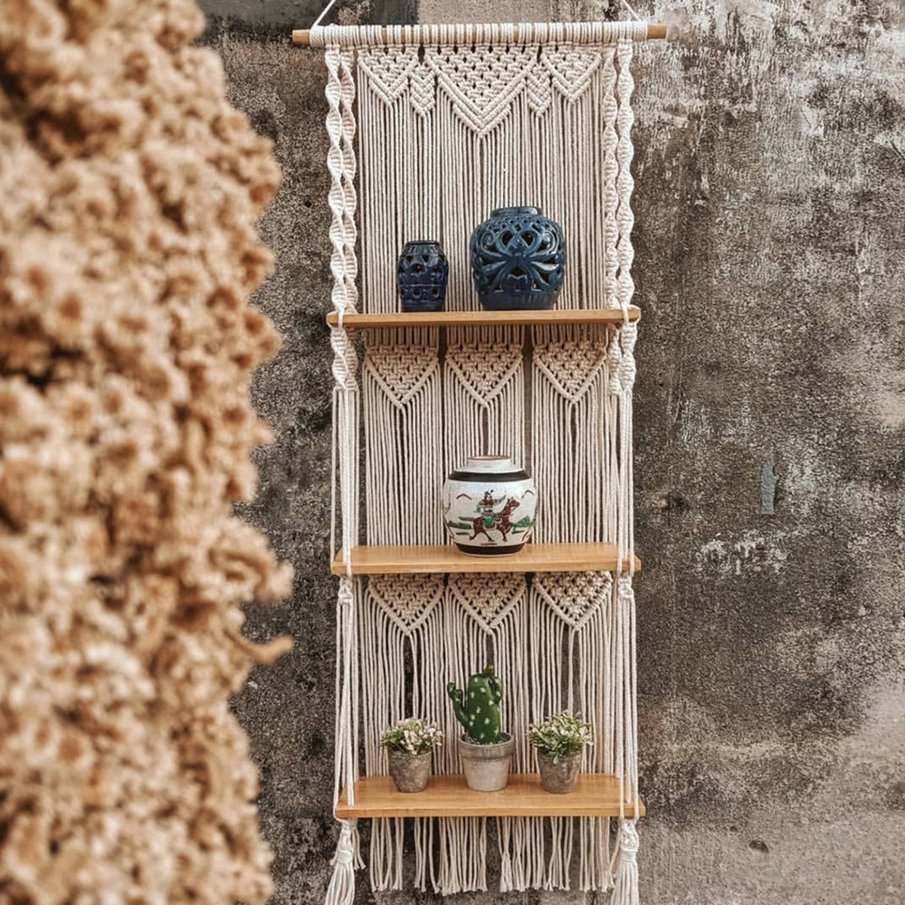 3-Tier Hand-Woven Hanging Shelves Decor Floating Display Shelf window image
