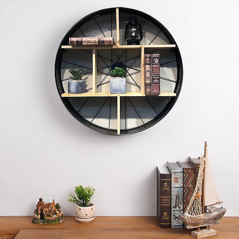 Industrial Round Floating Shelves Wall Display Shelf window image