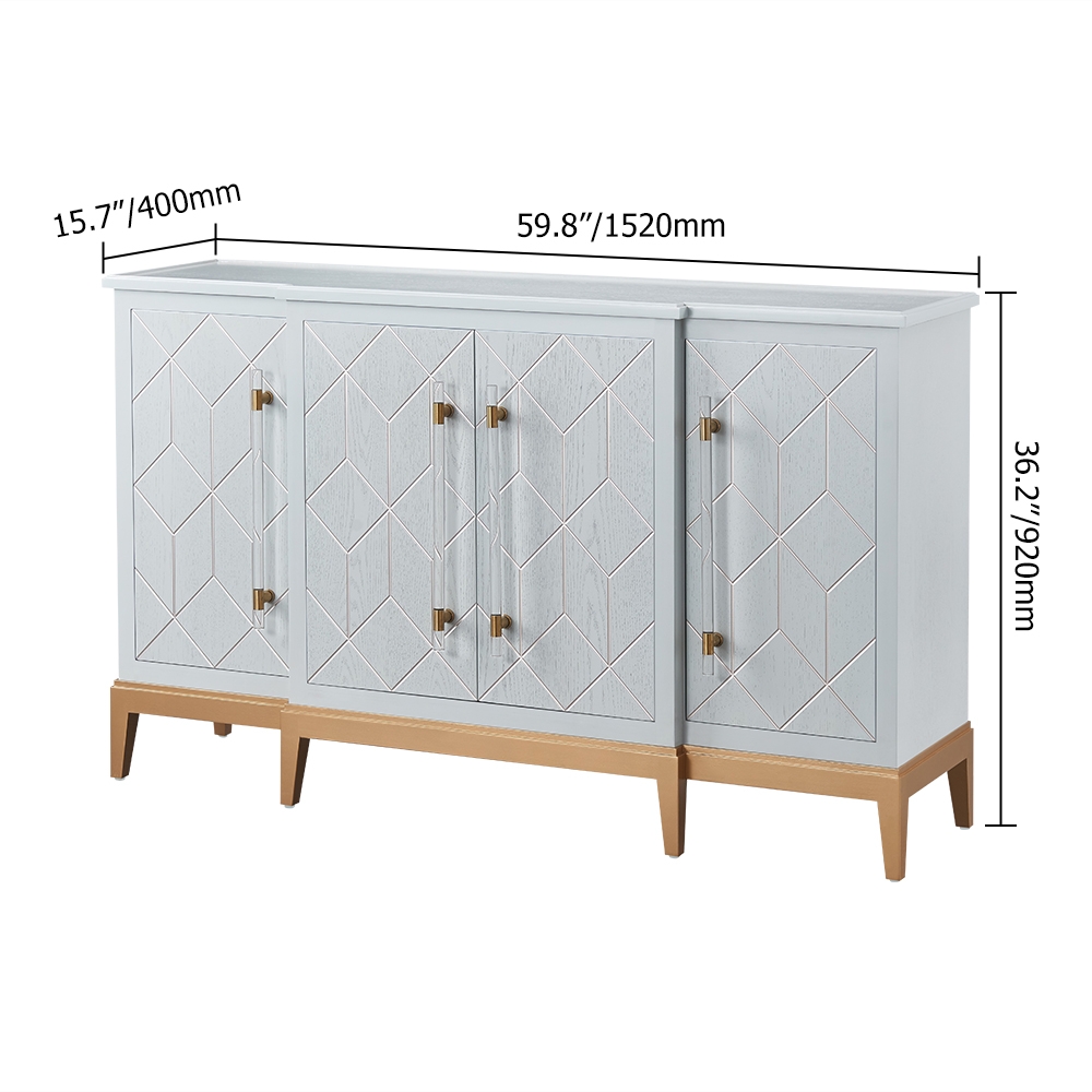 59" Modern Sideboard Buffet 4-Door with Acrylic Pulls Gold Finish window image