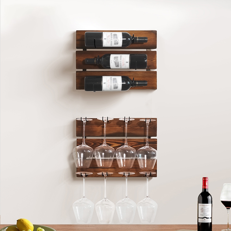 Mini étagère à vin murale en bois massif rétro avec support en verre image de fenêtre