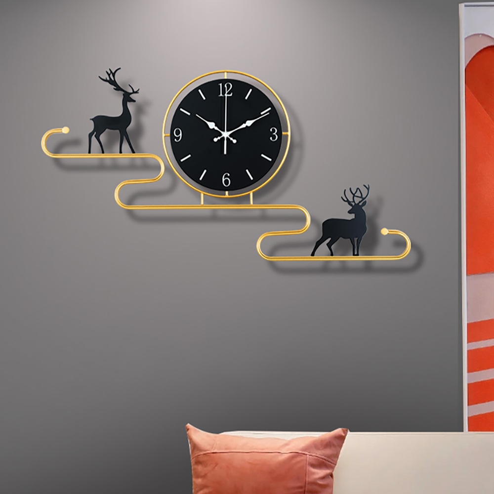 Creative Black&Gold Large Deer Wall Clock Home Background Decor window image