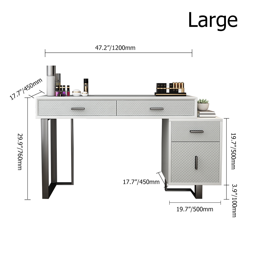 Postmodern White Makeup Vanity Expandable Dressing Table 4 Drawers Cabinet Included window image