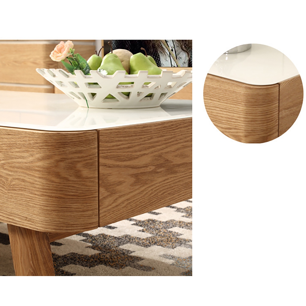 Rustic Wood Coffee Table with Storage Tempered Glass Top & Ash Wood Legs window image