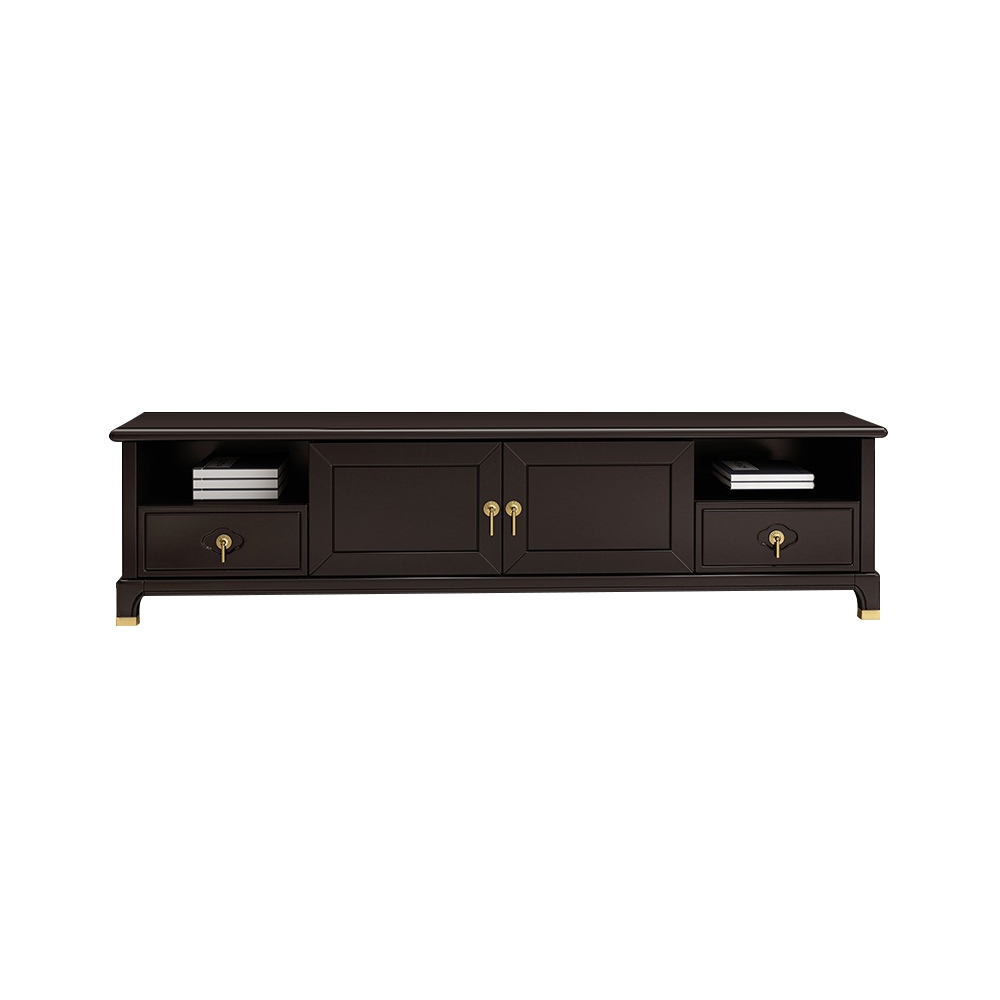 Vinatge Coffee TV Stand Chinese Style 2-Door & 2-Drawer Media Console in Gold window image
