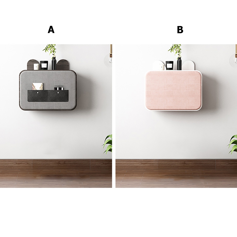 Space-Saving Wall Makeup Organizer with Mirror&Stool Cosmetics Home