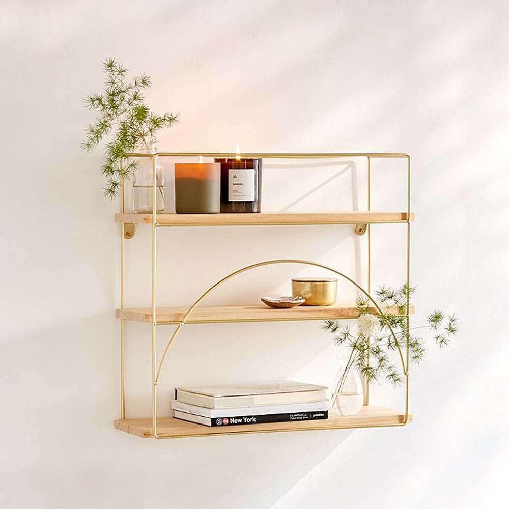 3-Tier Decor Wall Mounted Shelves Display Floating Shelf in Gold window image