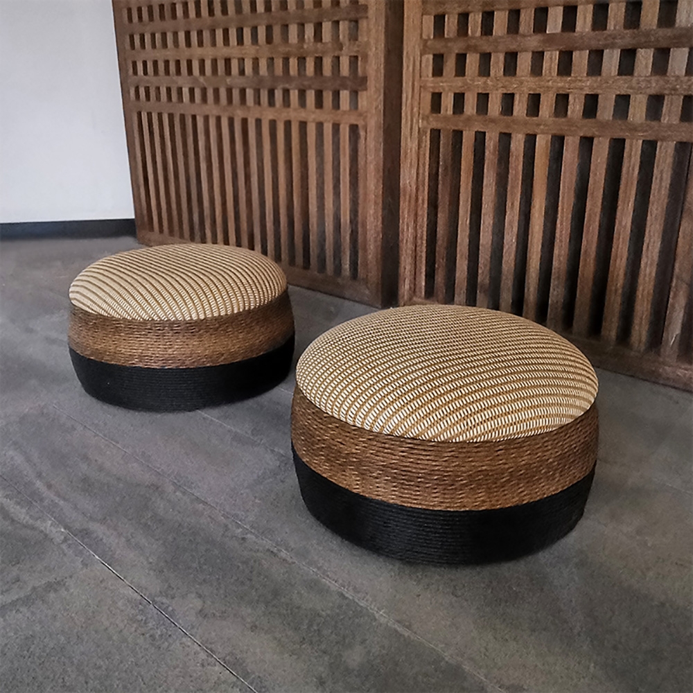 Tabouret de jardin 399,1 mm Tricolore Chanvre, marron et noir en forme de tambour chinois image de fenêtre