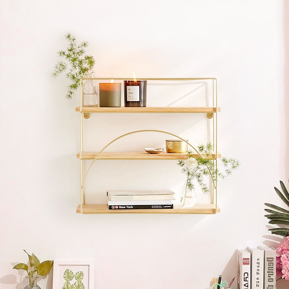 3-Tier Decor Wall Mounted Shelves Display Floating Shelf in Gold window image