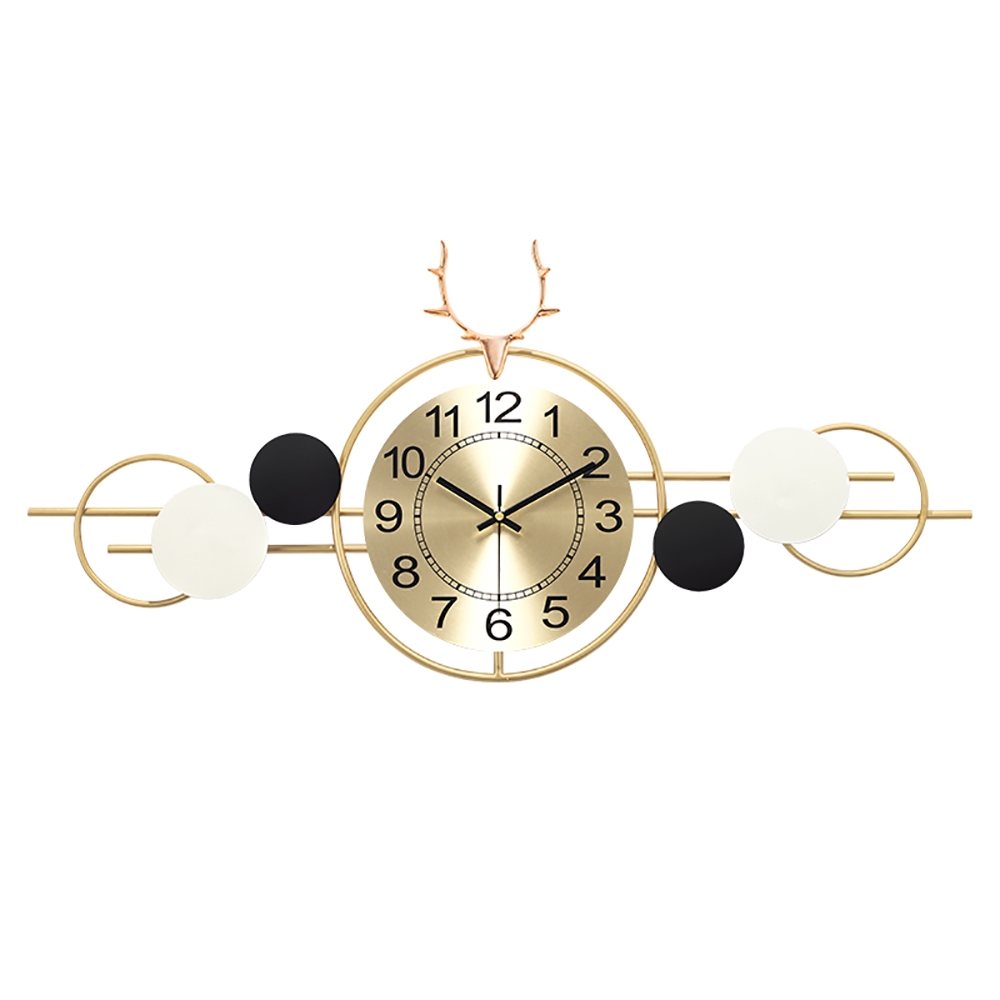 Decorative Deer Head Large Wall Clock Geometric Round Frame Home Decor window image