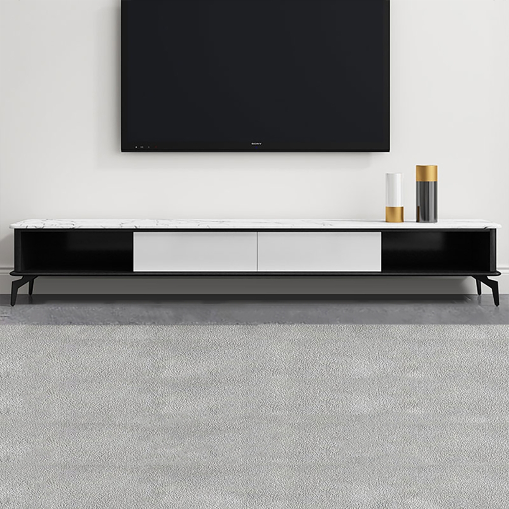 Nordic White&Black TV Stand Faux Marble Top Media Console with 2 Drawers in Small window image