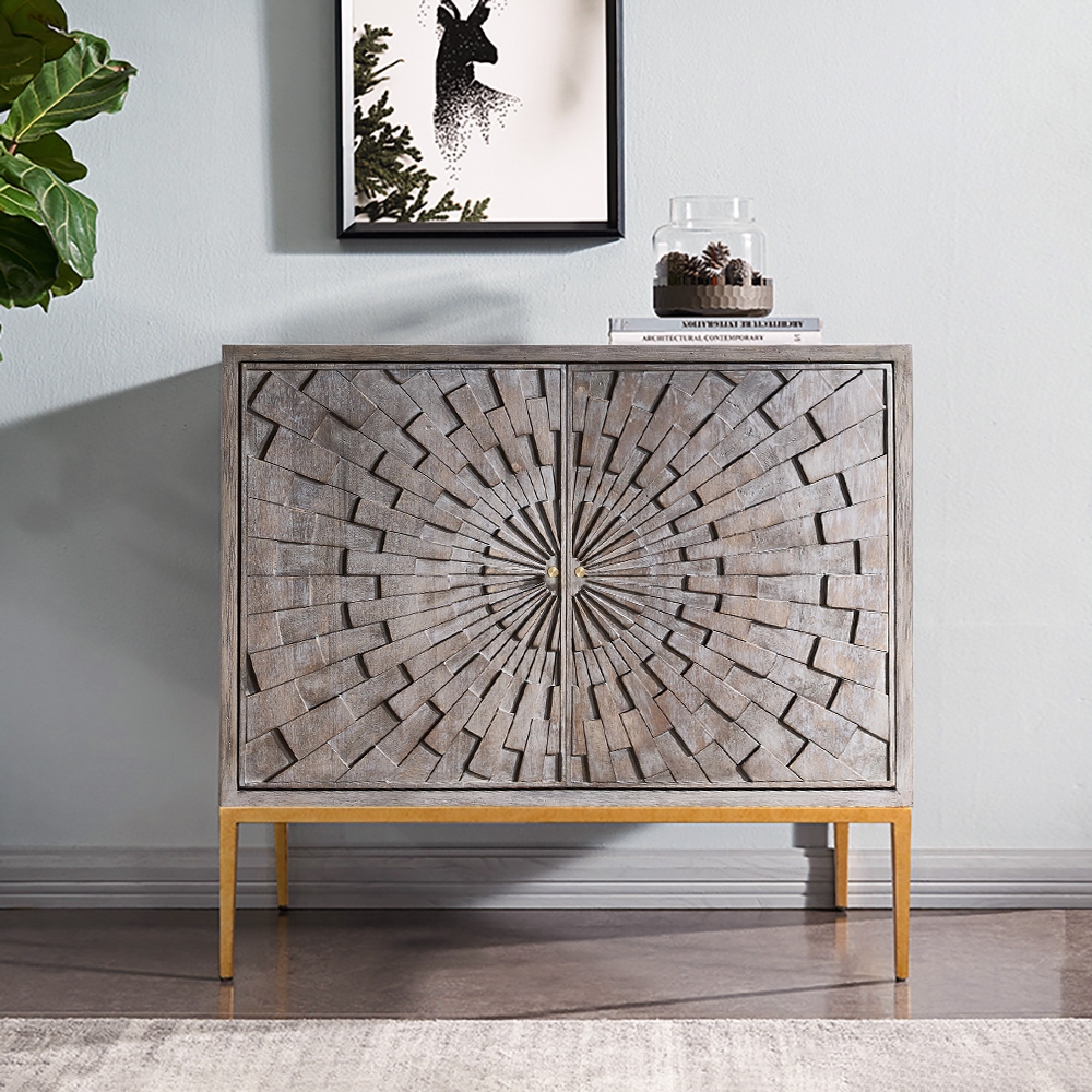 Vintage Light Gray Cabinet Embossed Cubic Surface Storage with 2 Doors window image