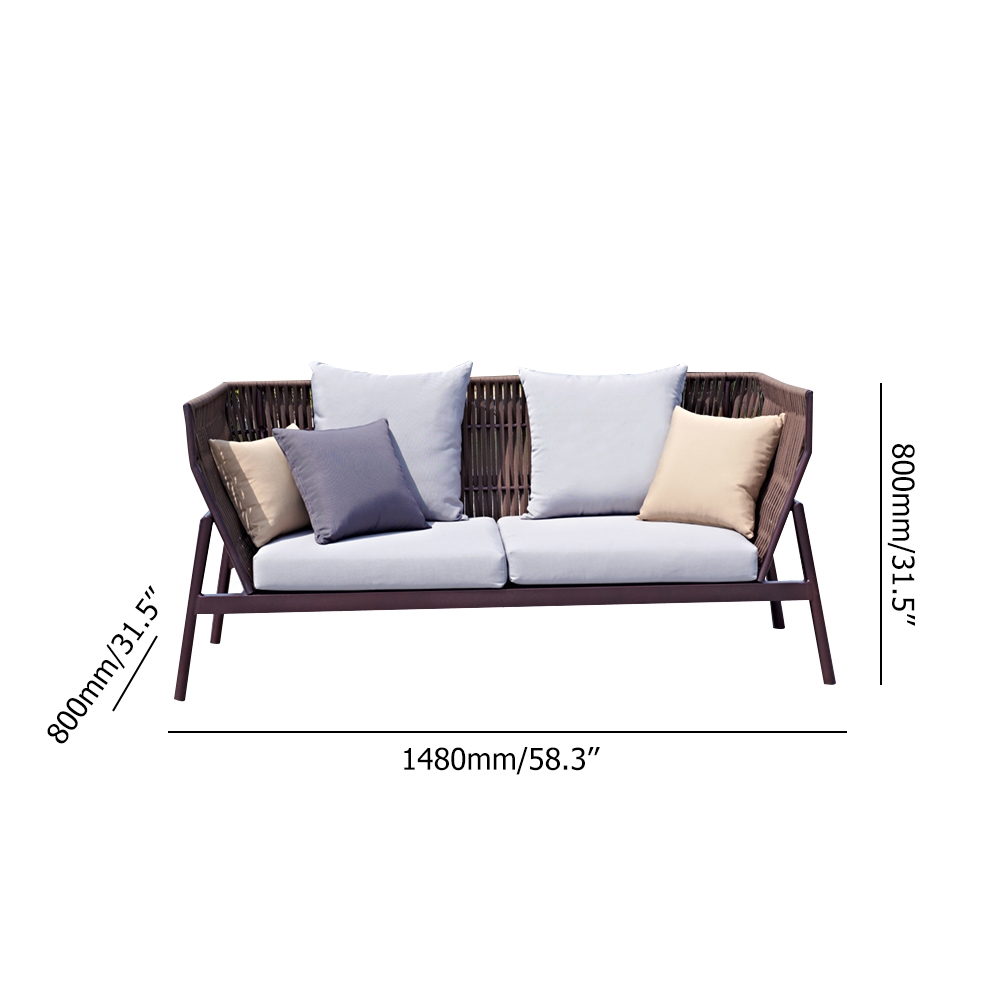 2-Seater Outdoor Sofa with Rattan Rope Woven Back Aluminum Frame window image
