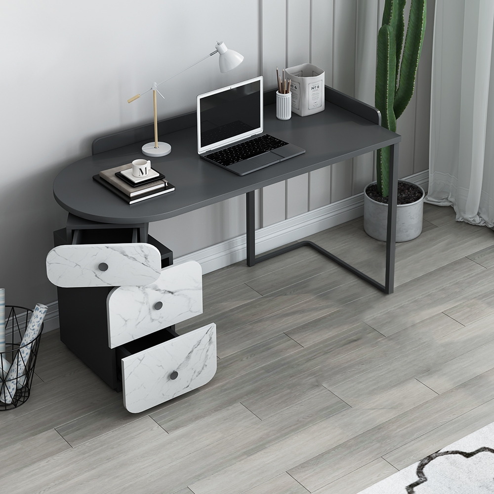 Bureau de bureau moderne avec tiroirs en MDF et acier au carbone noir et blanc image de fenêtre