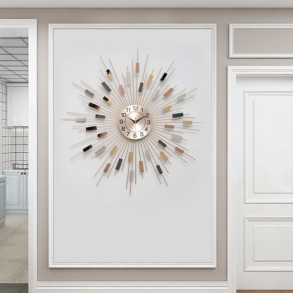 600mm Oversized Modern Wall Clock with Multi-colour Sunburst Shape Metal Frame window image