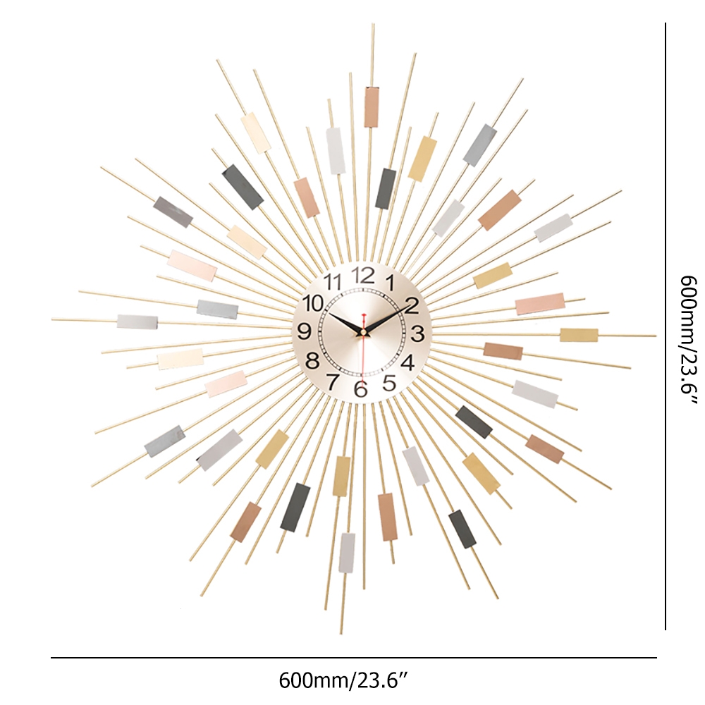 600mm Oversized Modern Wall Clock with Multi-colour Sunburst Shape Metal Frame window image