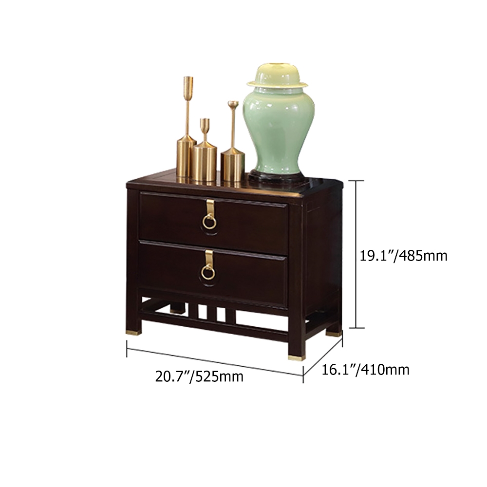 Coffee Nightstand Neo Chinese Style Buddhist Mood Bedside Cabinet with 2 Drawers window image