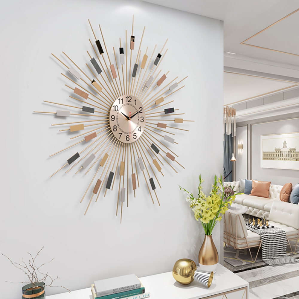 600mm Oversized Modern Wall Clock with Multi-colour Sunburst Shape Metal Frame window image