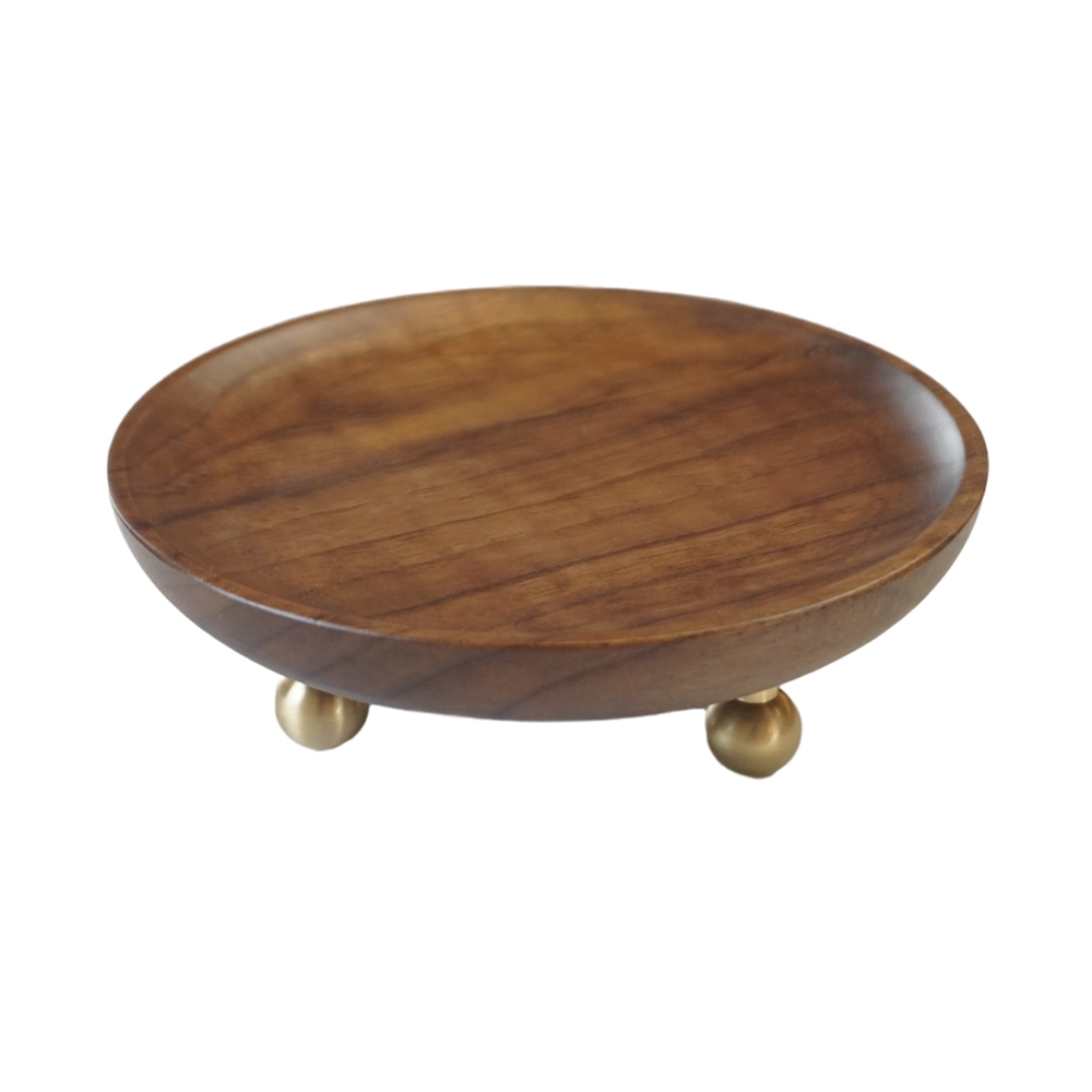 Cottage Round Walnut Makeup Tray Desktop Organizer Set of 2 window image