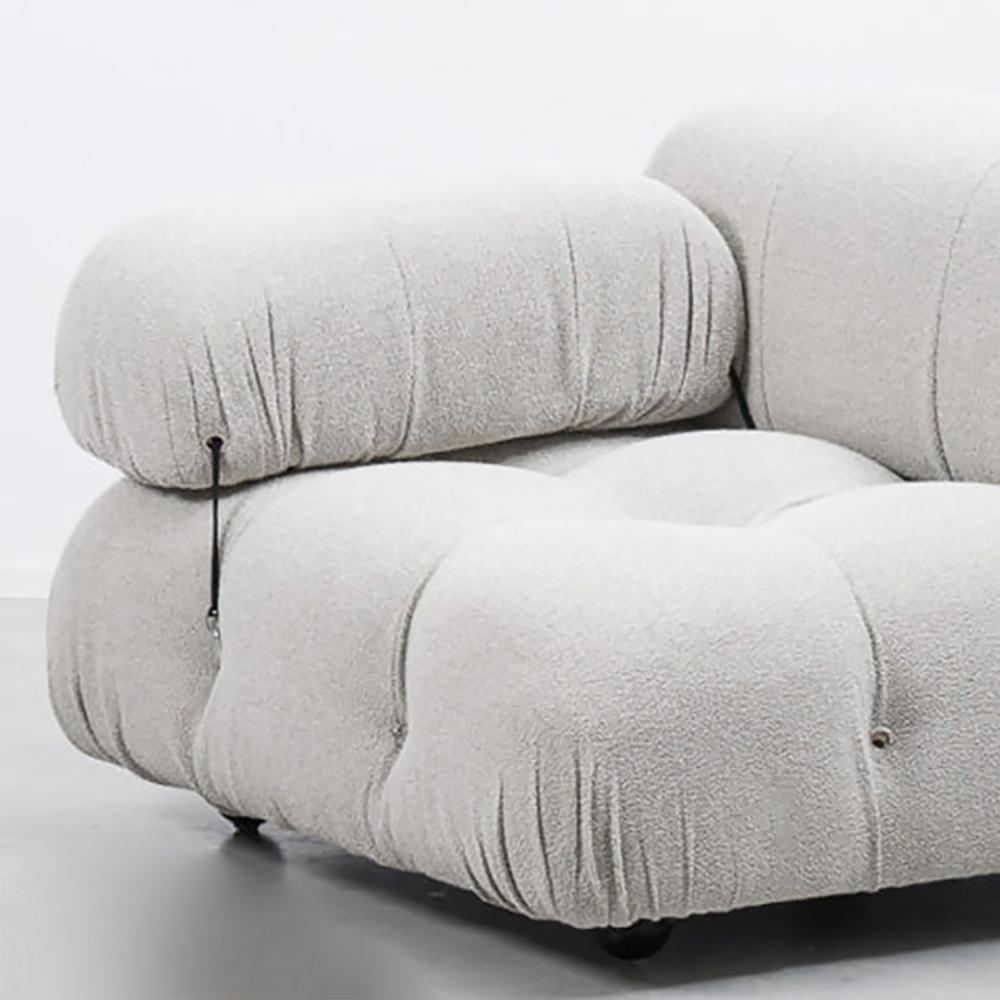 106.3" White Modular Velvet Upholstered Sofa 3-Seater Tufted Sofa window image