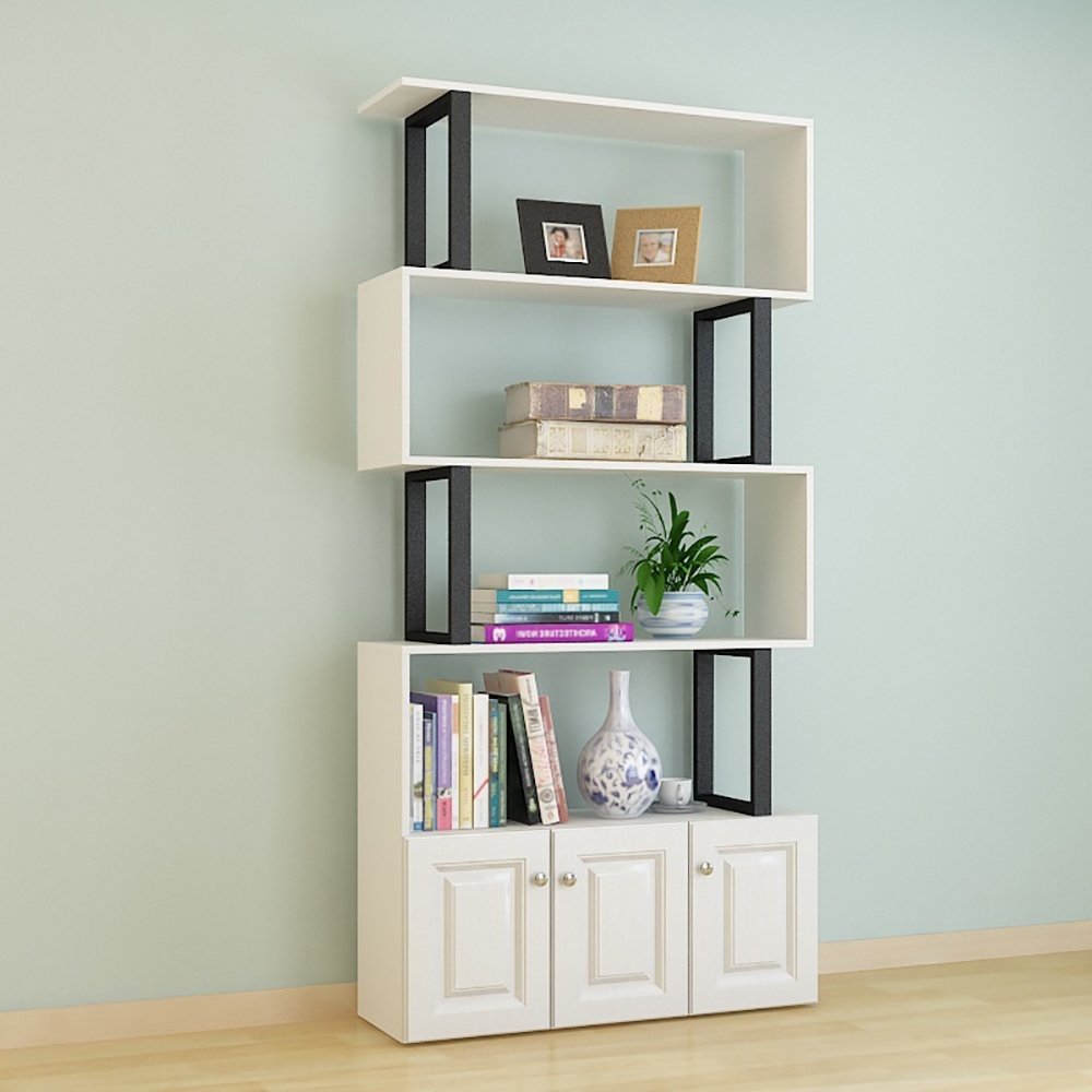 Contemporary Geometric Bookshelf with Door in White window image
