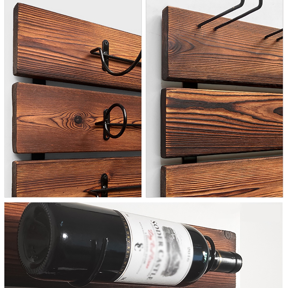 Mini étagère à vin murale en bois massif rétro avec support en verre image de fenêtre