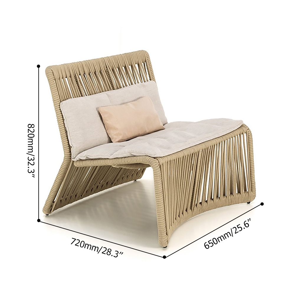 Emilio Rattan Outdoor Accent Chair with Cushion Pillow Wood Color in Arched Bottom window image