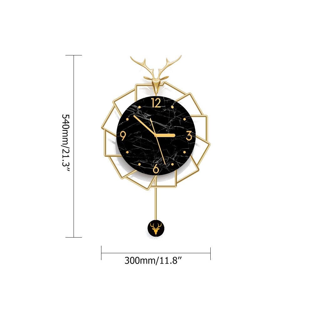 3D Brass Deer Head Wall Clock with Pendulum Metal Geometric Frame window image