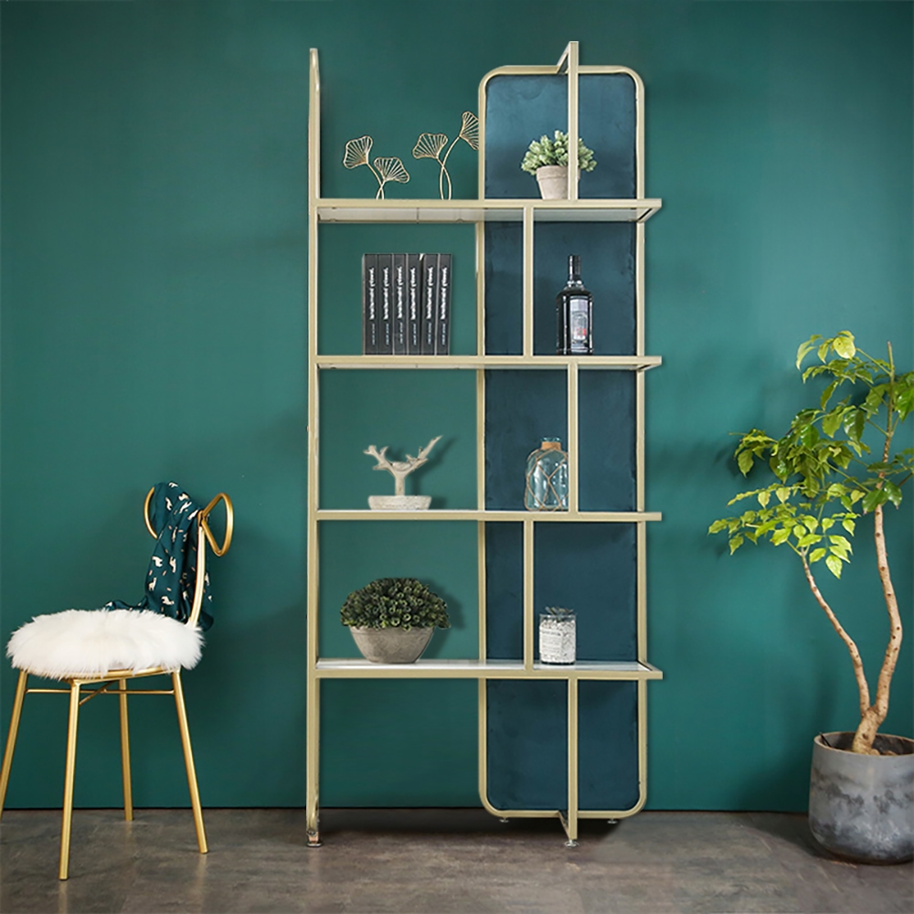 4-Tiers Golden Bookshelf Freestanding Display Bookcase in Green window image