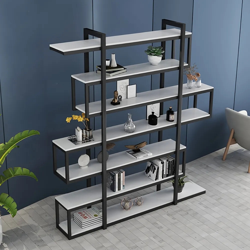 78" Minimalism 6-Tiered Etagere Bookshelf in White & Black window image