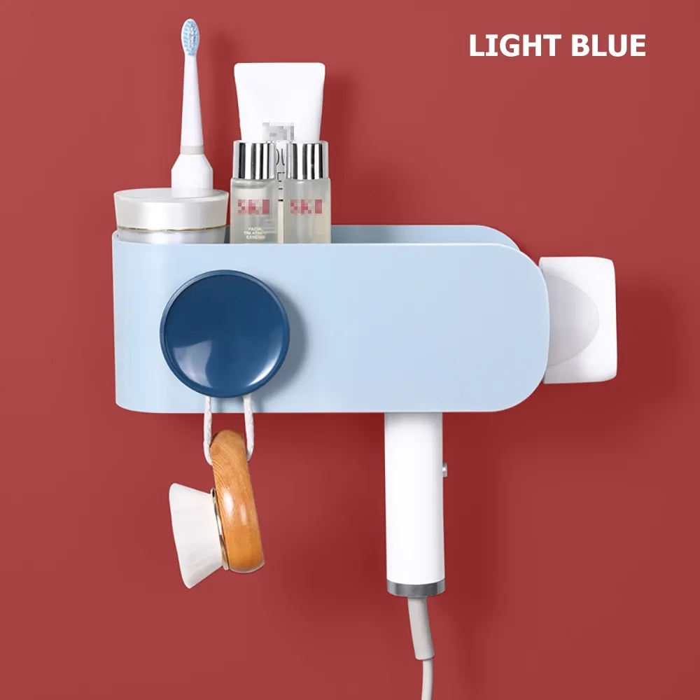 Hair Dryer Holder Bathroom Organizer in Warm White/Dark Blue/Light Blue-Light Blue window image