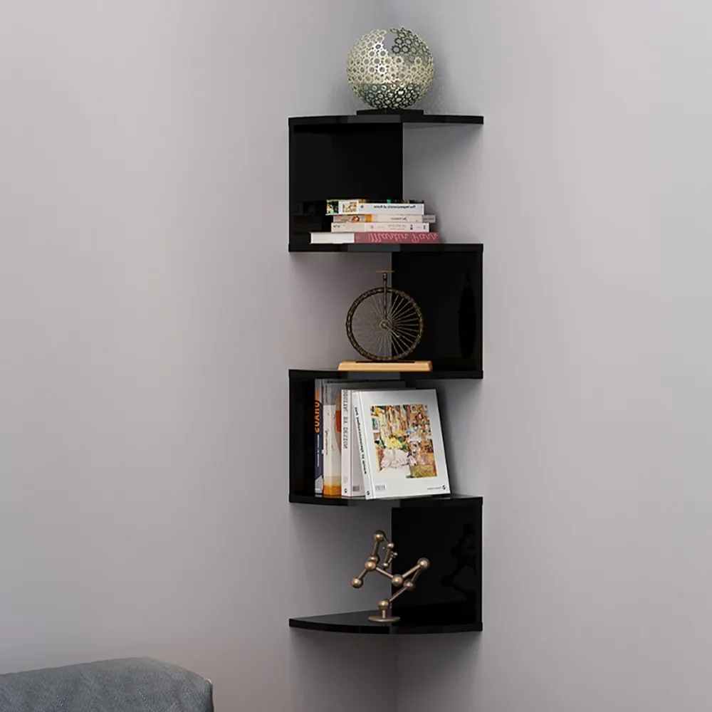 Modern 5-Tiered Floating Shelves for Study in Black window image