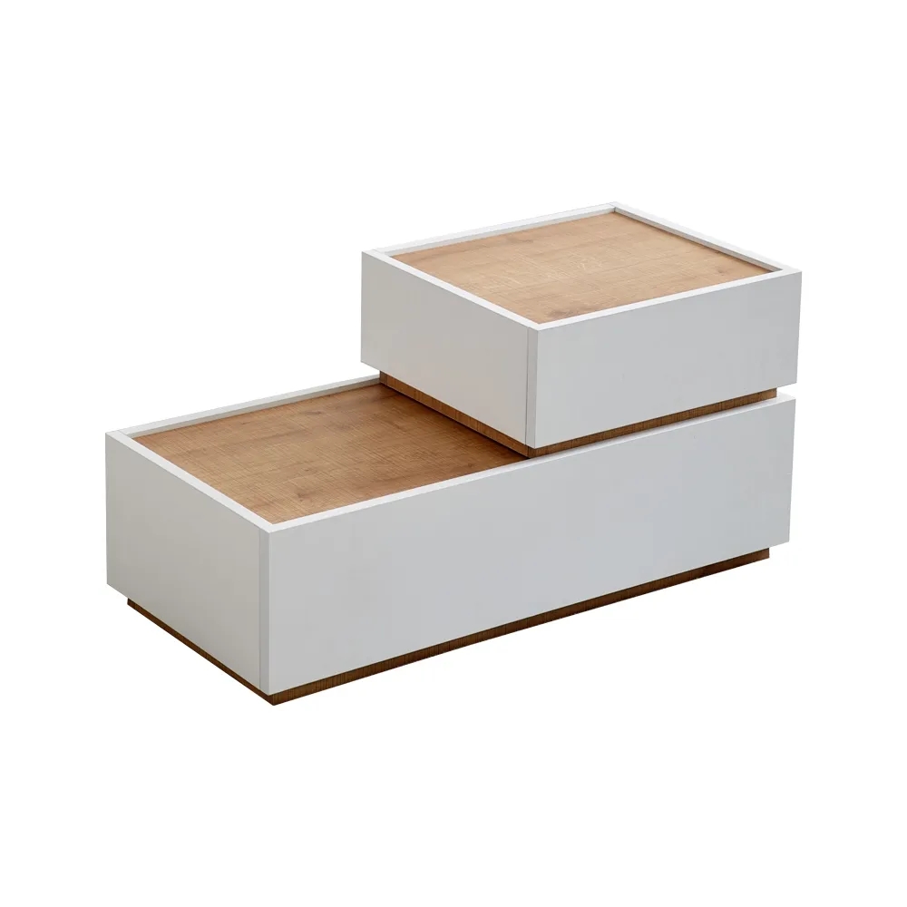 850 mm Scandinavisch wit nachtkastje minimalistisch gelakt nachtkastje met 2 lades Vensterafbeelding