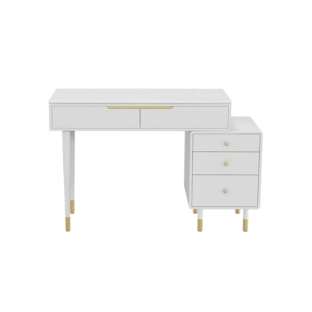 Modern White Makeup Vanity Retracted Sintered Stone Top with 5 Drawers in Large window image