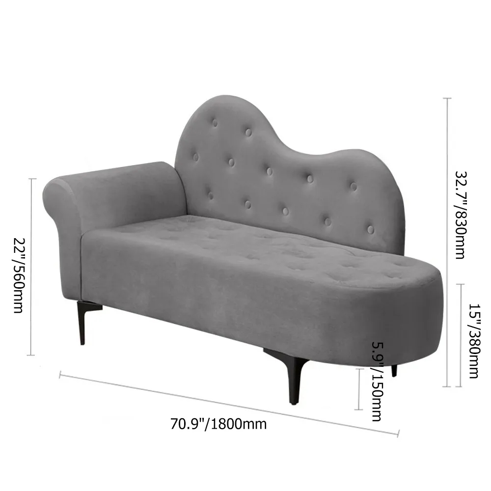 55.1" Beige Velvet Button Tufted Chesterfield Chaise Lounge with Pillows Sofa Couch window image