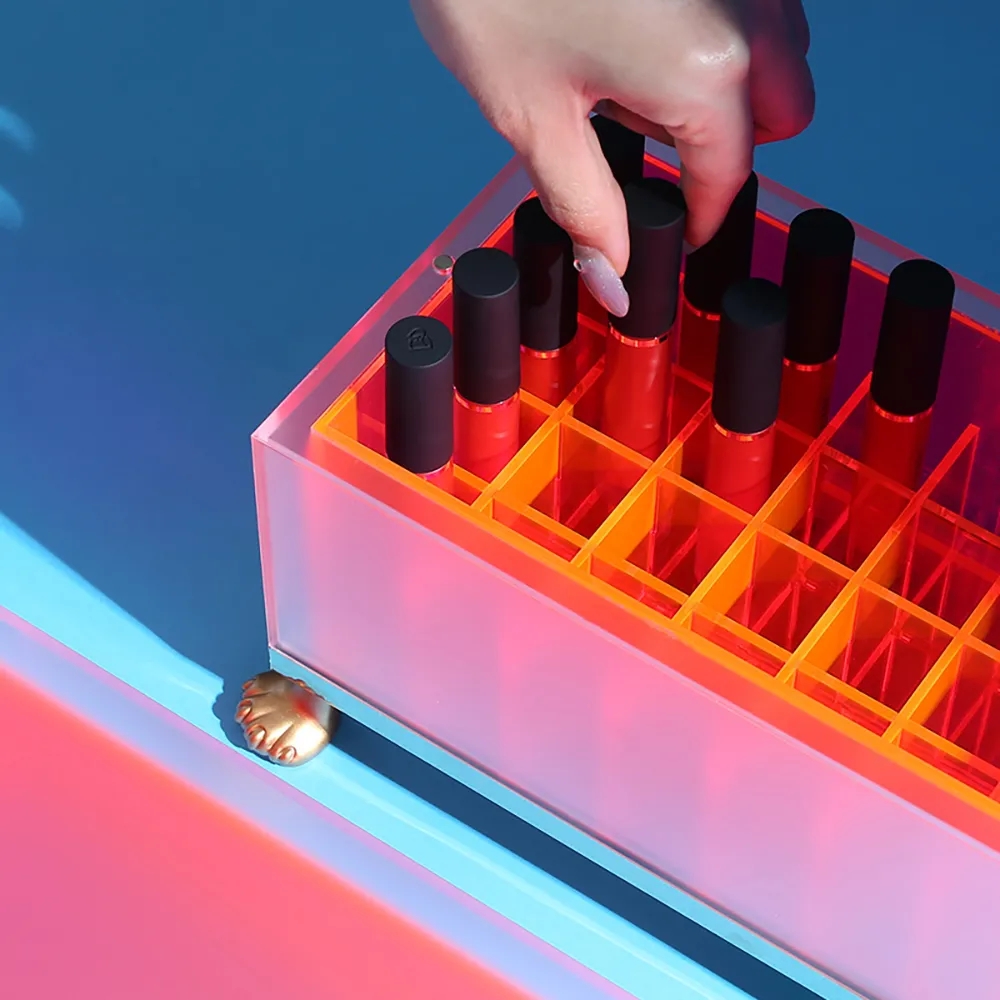 Modern Desk Lipstick Display Holder Storage Box with Lid for 28 Lipsticks window image